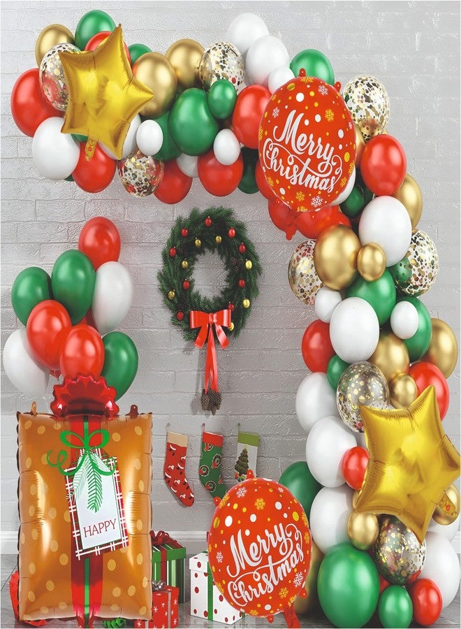 YOURS DECOR Christmas Part Decoration Kit, pack of 97 with Red, White & Green Balloon Set with Christmas Theme Gift shaped Foil Balloon set for Decoration, Holiday Celebrations - Image 1